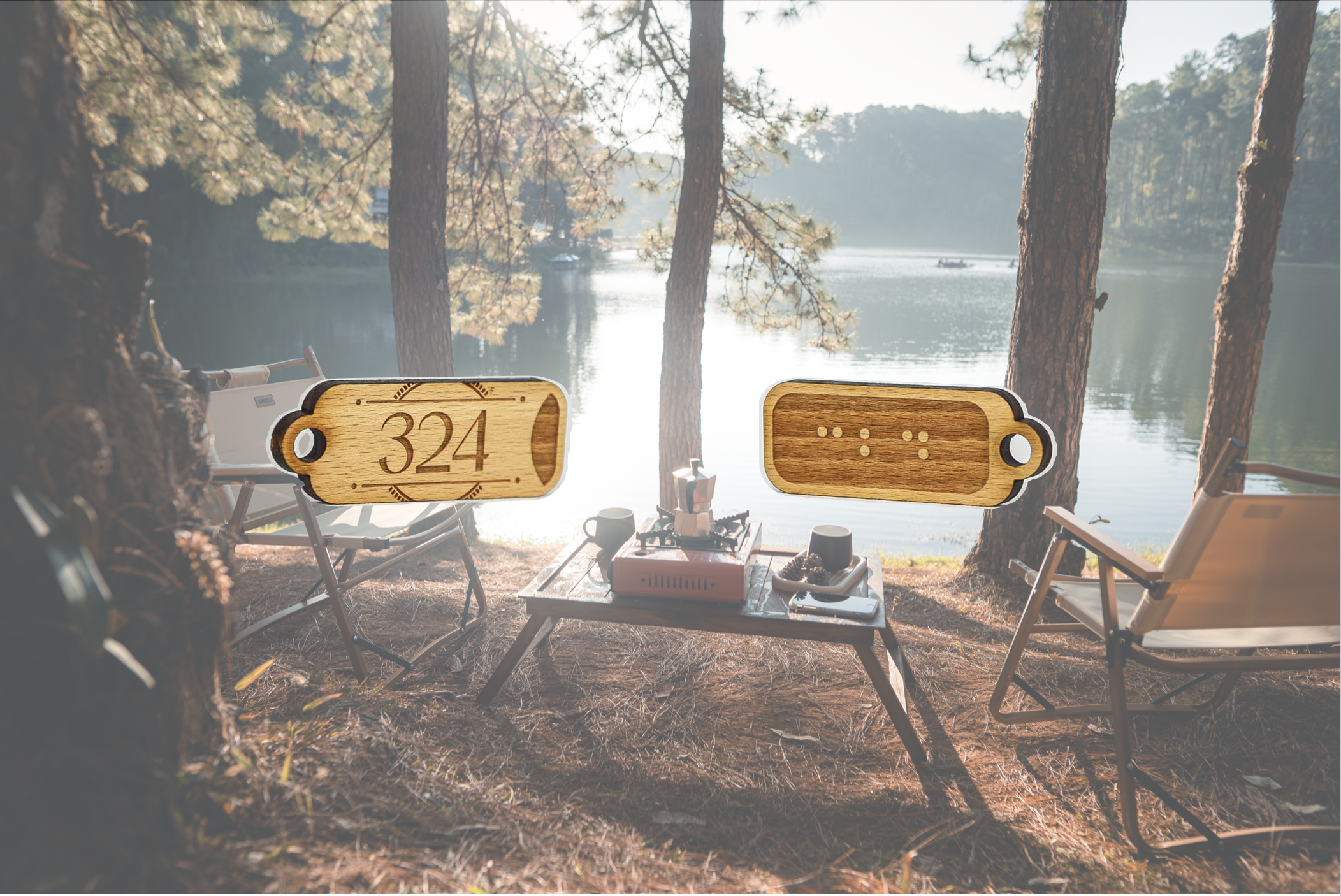 Porte-clés bois sur mesure pour Camping en bord de lac