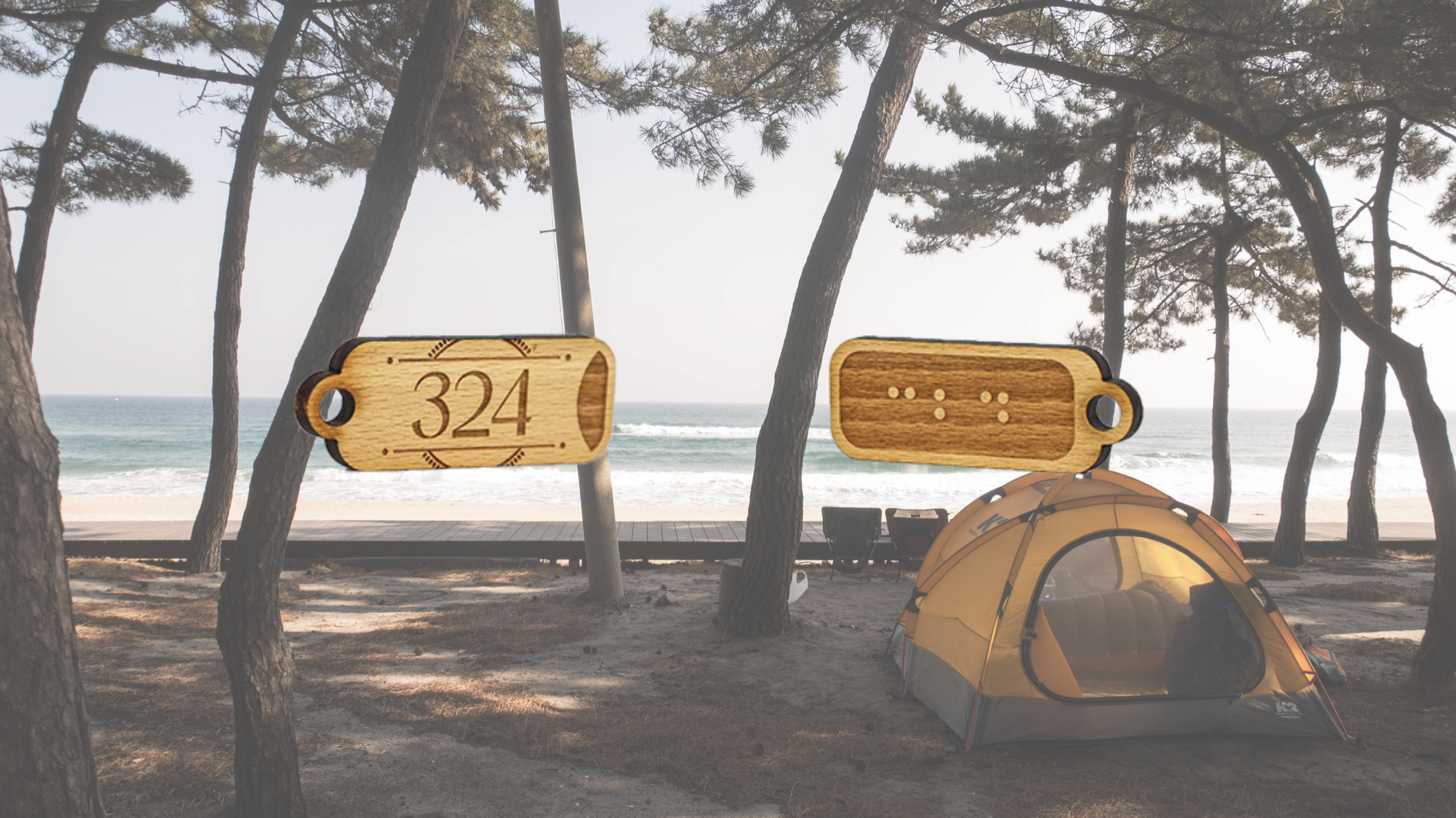 Porte-clés bois sur mesure pour camping en bord de mer