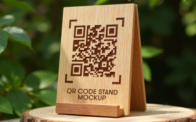 QR codes gravés en bois massif sur mesure restaurant